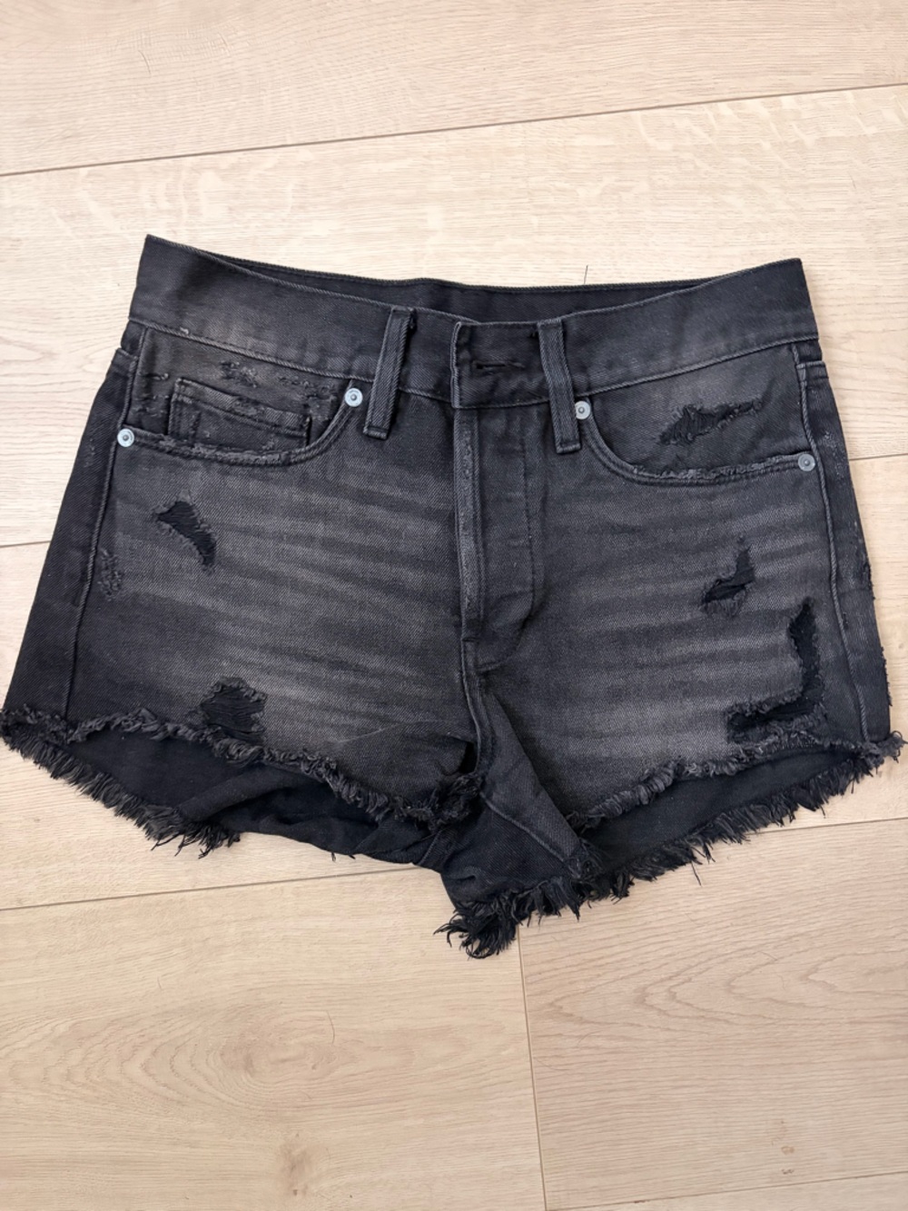 Blank NYC Washed Black Distressed Denim Shorts